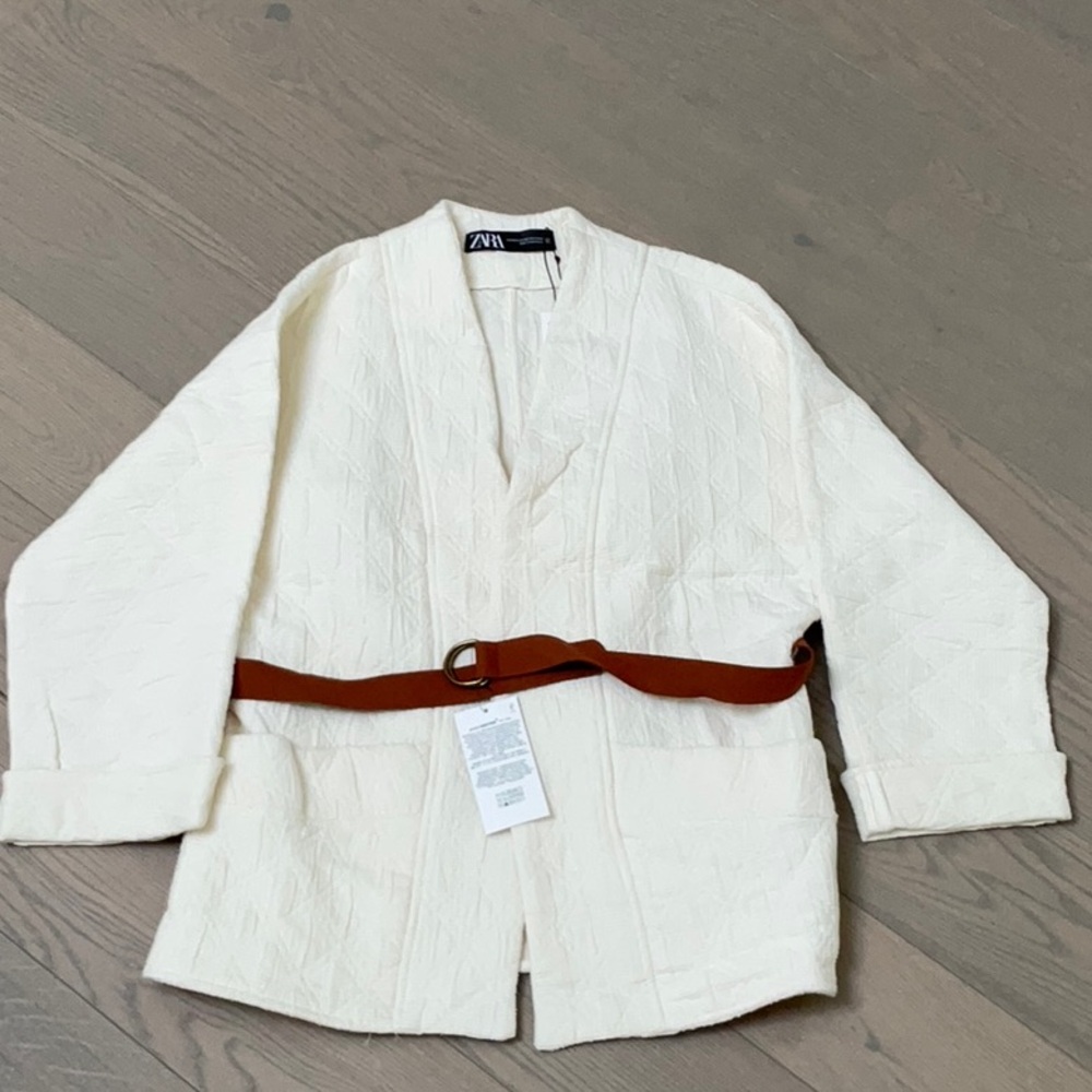 Zara Cream Quilted Jacket with Belt